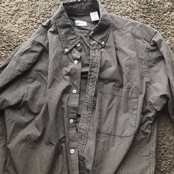 Men's IZOD Medium Button Down Shirt Brown Pocket - Picture 1 of 3